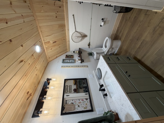 Bathroom vanity and toilet